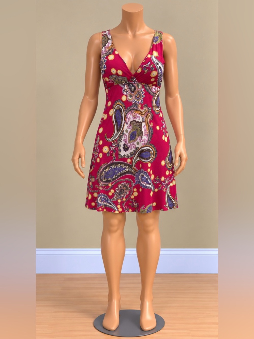 Vintage 2006 Fashion Bug Mon Ami Raspberry Paisley Racerback Mini Dress XS Y2K
